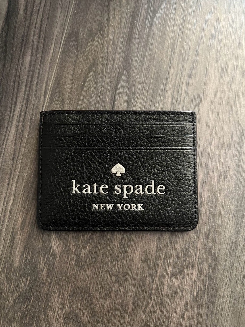 kate spade Black Pebbled Leather Card Holder with Logo
